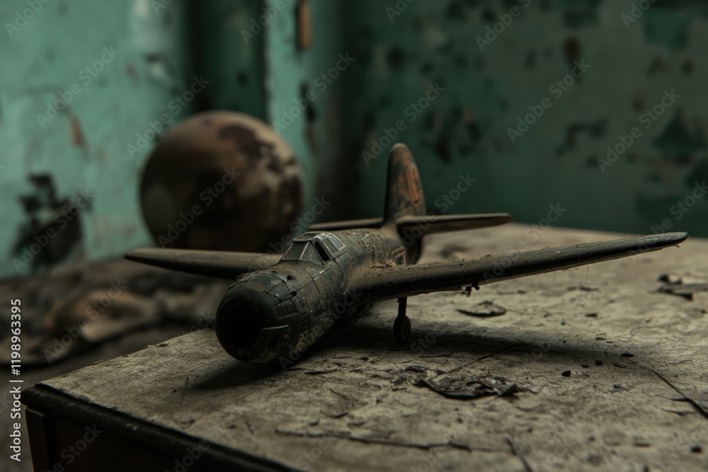 Fototapeta premium Forgotten toy plane in abandoned room