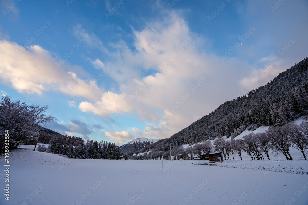 Winter scenery in the European Alps, Davos, Grisons, Switzerland Winter scenery in the European Alps, Davos, Grisons, Switzerland