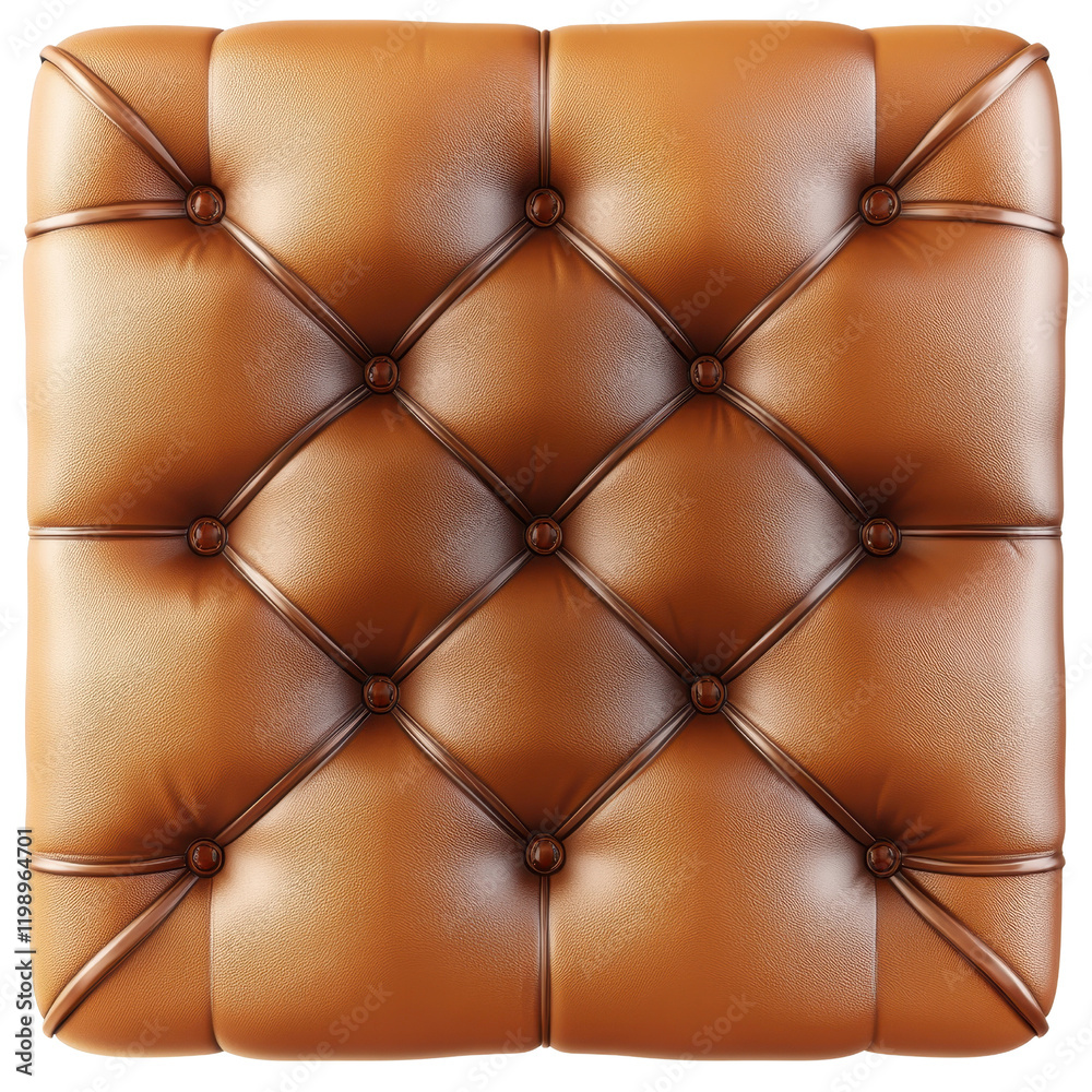 Fototapeta premium Luxurious brown leather cushion with tufted design, perfect for home decor.