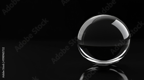 Crystal glass ball close-up on black background with empty space for text or graphics.