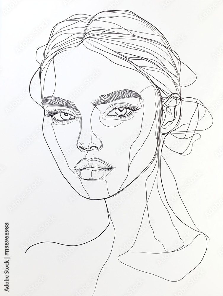 A striking profile line art piece that highlights facial features. A striking profile line art piece that highlights facial features.