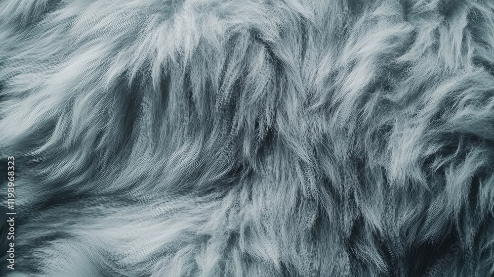 Close up view of soft gray furry fabric texture resembling wolf fur with ample empty space for text on the right side Close up view of soft gray furry fabric texture resembling wolf fur with ample empty space for text on the right side