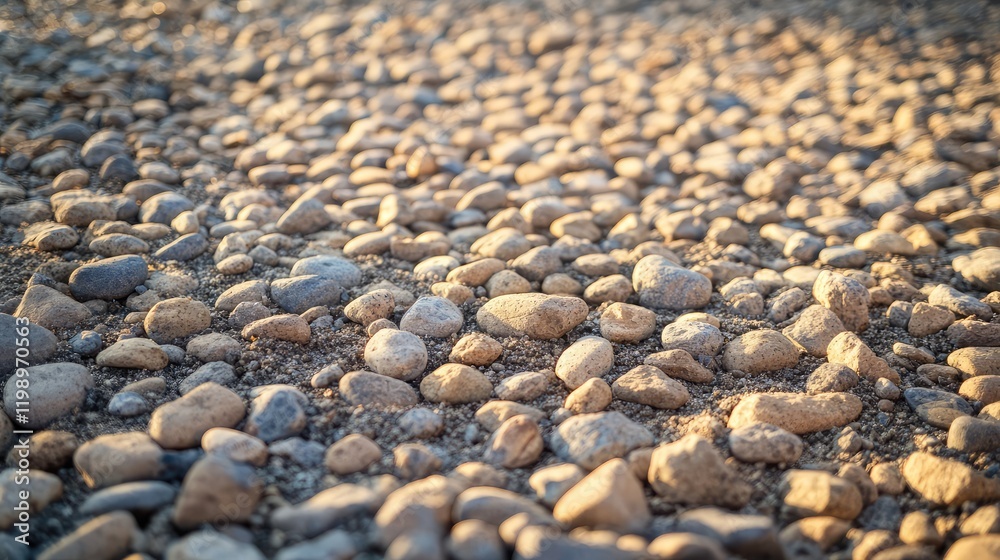 Detailed view of gravel surface at construction site with scattered stones and earth tones Detailed view of gravel surface at construction site with scattered stones and earth tones
