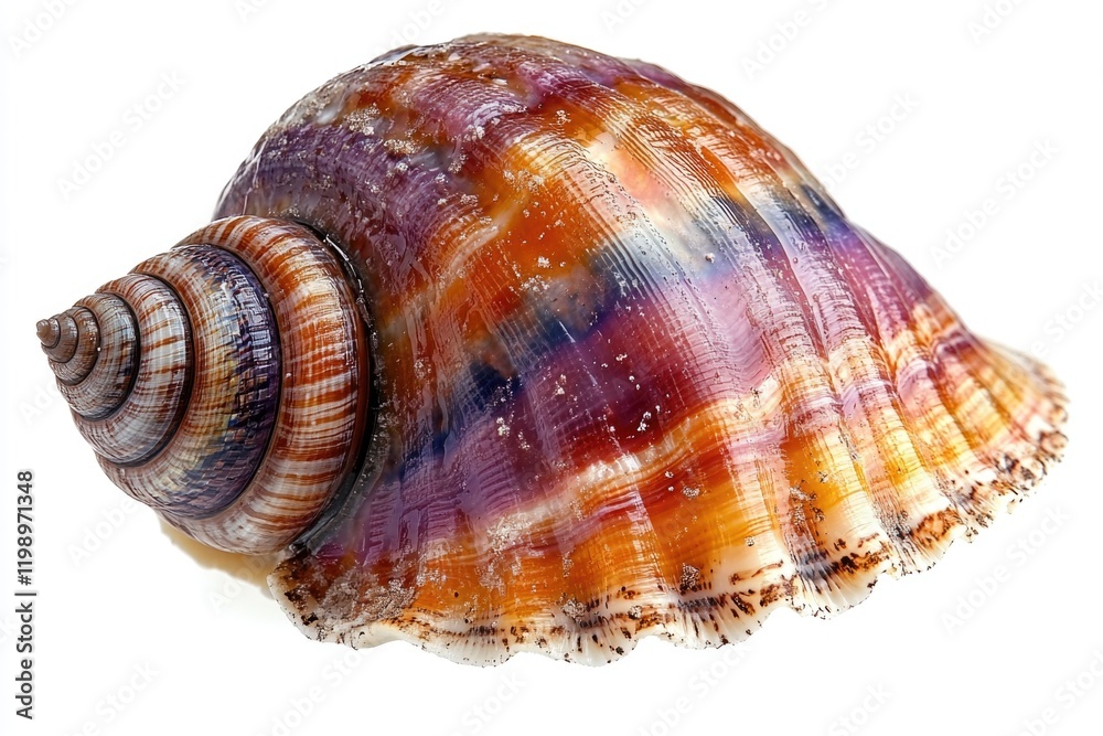 A bright and vibrant shell up close on a clean white background A bright and vibrant shell up close on a clean white background