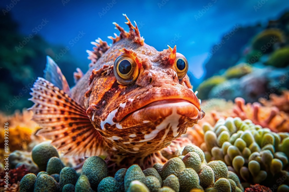 Mayotte Underwater Wildlife: Close Encounter with a Scorpionfish, Bokeh Background