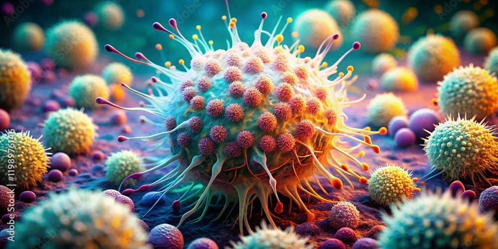 Microscopic Battle: Macrophage Engulfing Bacteria - Immune System Stock Photo Microscopic Battle: Macrophage Engulfing Bacteria - Immune System Stock Photo