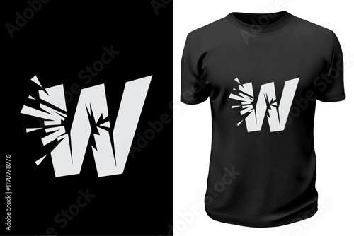 broken w wordmark t shirt design template . photo