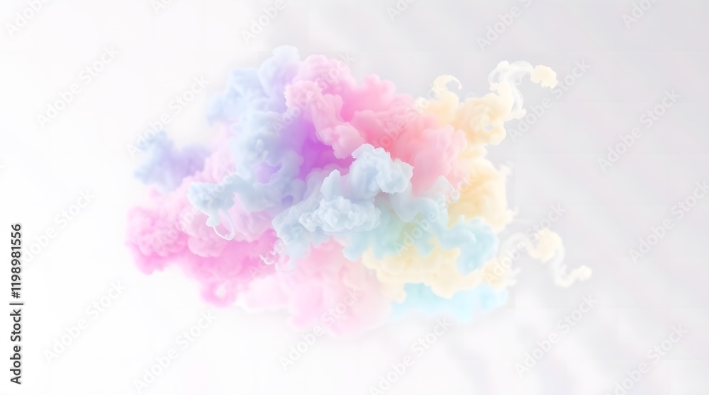 Fototapeta premium Isolated rainbow pastel cloud floating on white background