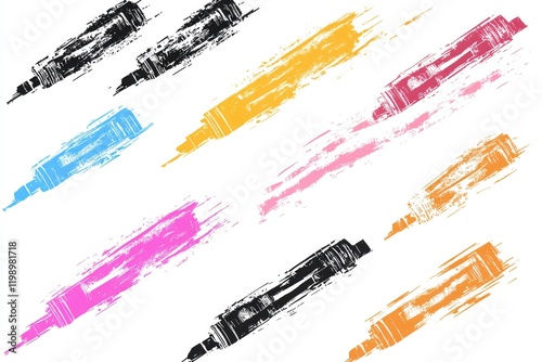 Four colorful pens sit neatly on a clean white surface