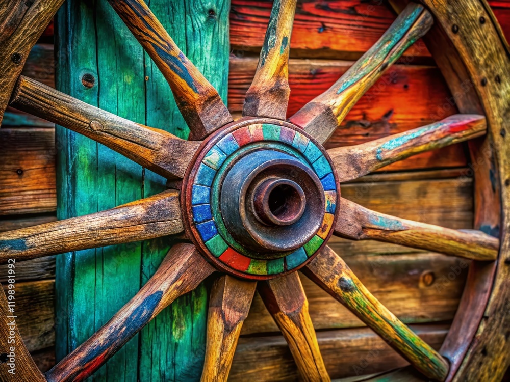 Aged Wooden Wheel Detail, Portrait Photography, AI Art, Vintage, Rustic, Close Up Aged Wooden Wheel Detail, Portrait Photography, AI Art, Vintage, Rustic, Close Up