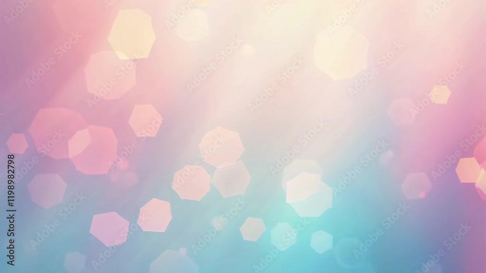 Pastel background with shining light rays and soft warm bokeh effects creating a magical atmosphere.