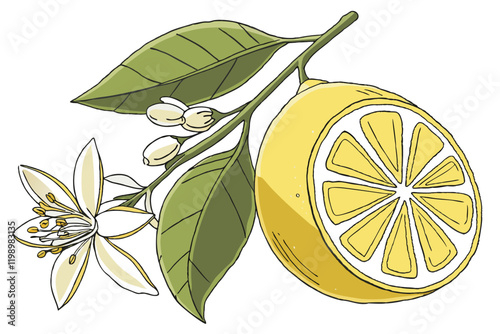 Watercolor lemon, vibrant yellow citrus fruit, green leaf, sliced lemon wedge, fresh and juicy, botanical illustration, white background, crisp details, bright colors, hand-painted style, realistic  f