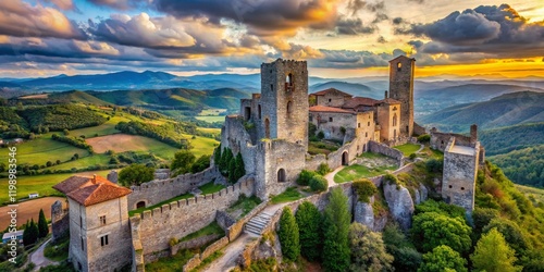 AI Photo: Medieval Castle Ruins Radicofani Tuscany Italy Documentary Style