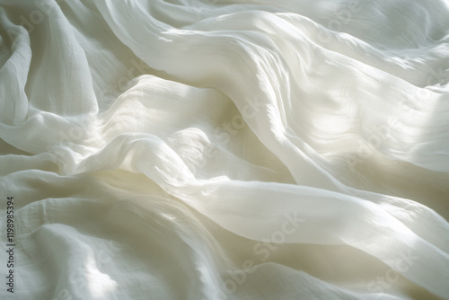 Ethereal white fabric flowing gently under soft sunlight creates a serene and tranquil atmosphere for artistic inspiration
