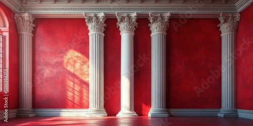 Grand Red Room with Three Corinthian Columns photo