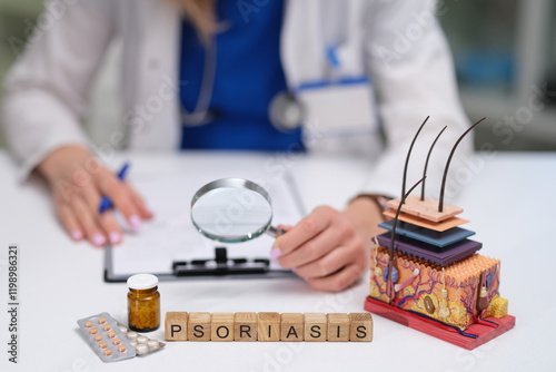 Obraz na płótnie A healthcare professional explores psoriasis remedies via medications and indepth research studies w salonie