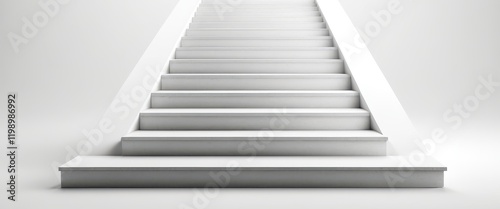 Minimalist white staircase leading upward in bright modern space