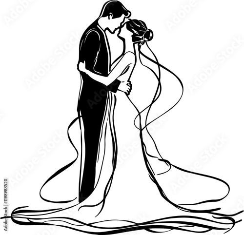 Bride and groom. Clipart for wedding. Illustration. Flat design. Simple style.