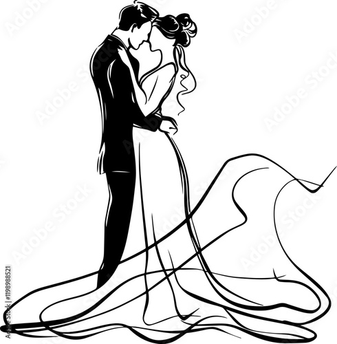 Bride and groom. Clipart for wedding. Illustration. Flat design. Simple style.