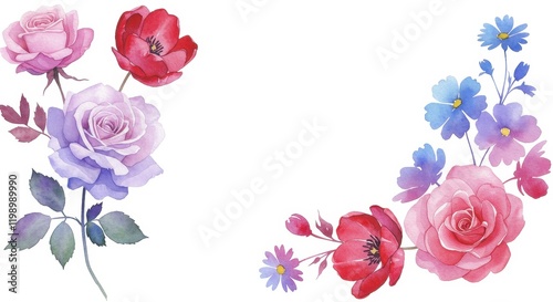 Elegant watercolor floral design with roses and wildflowers on white background