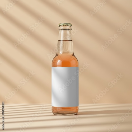 Amber beverage mockup in sunlit glass bottle.