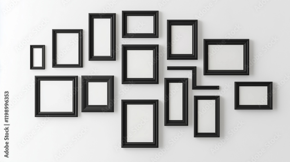 Elegant mockup of black frames on a smooth white wall. Elegant mockup of black frames on a smooth white wall.