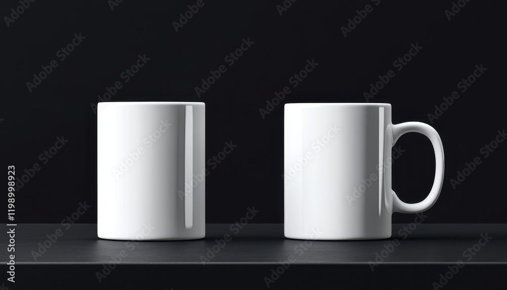 Obraz premium Two White Mugs On A Dark Surface
