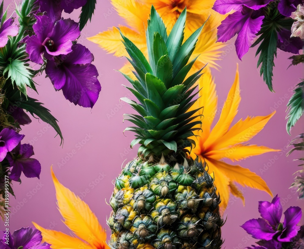 Fototapeta premium Vibrant Pineapples and Tropical Flowers 15