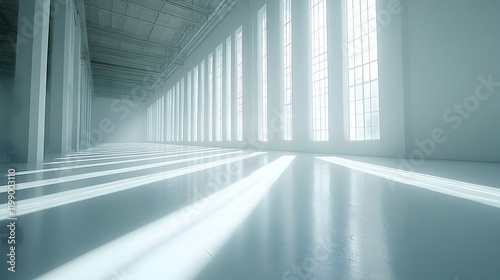 Sunlight streams through warehouse windows