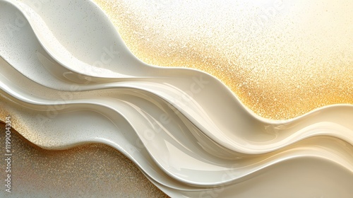 A minimalist wave-like pattern in cream and gold, blending seamlessly with a glowing backdrop