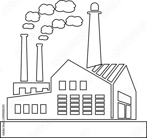 Industrial building factory icon.Factory and industrial vector line icon.Industry power, chemical manufacturing building warehouse nuclear energy plant.Industrial building, factory and power plants.