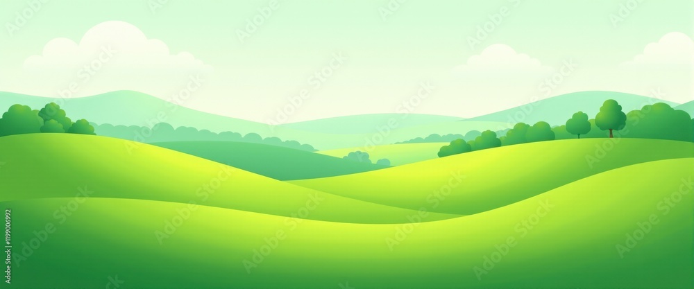 Obraz premium Serene green hills and trees under a clear sky: tranquil nature landscape