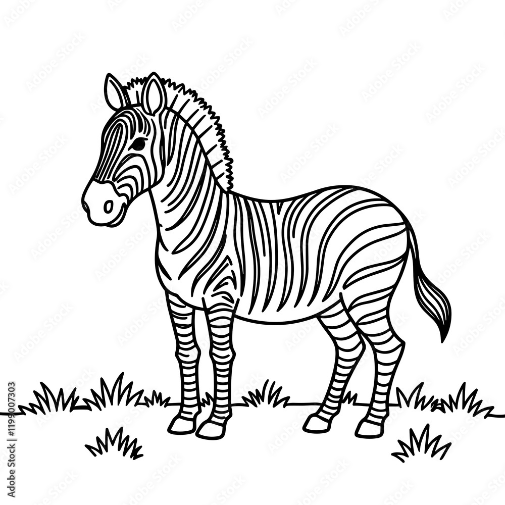 Obraz premium Easy and bold coloring page of a standing zebra in grass