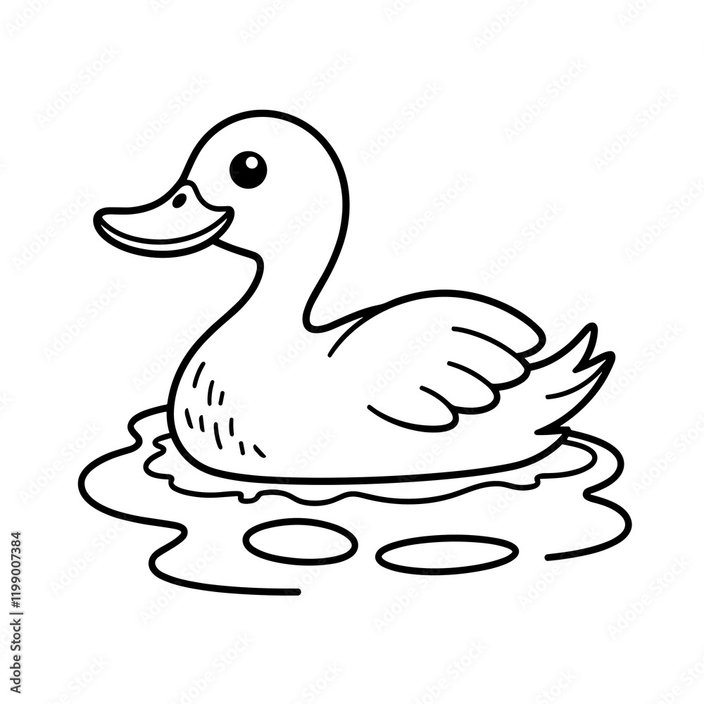 Obraz premium Easy and bold coloring page of a swimming duck in water