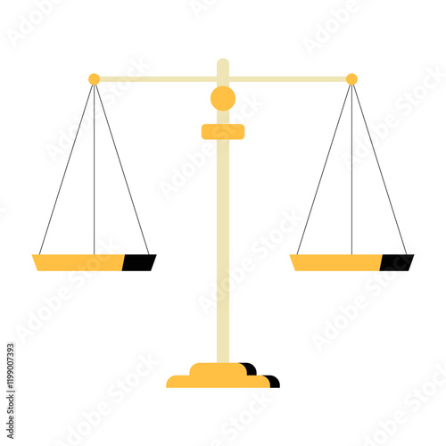 Scales Of Justice In Flat Vector Illustration Symbolizing Balance, Fairness, And Legal System, Isolated On White Background.