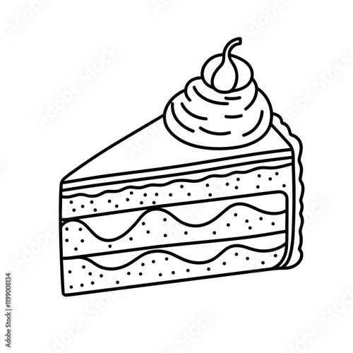 Easy and bold coloring page of a slice of cake