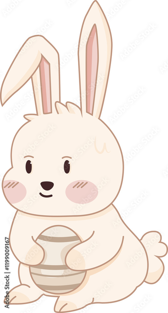 Fototapeta premium Cute Easter rabbit bunny with egg, png file no background 