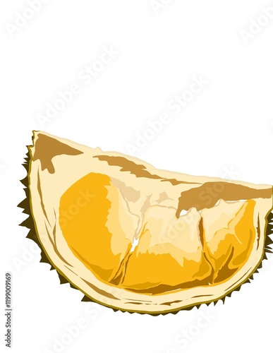 Illustration of King of Tropical fruits also known as Durian. Golden yellow of Durian's pulp. Popular fruits in Malaysia, Indonesia and Thailand.