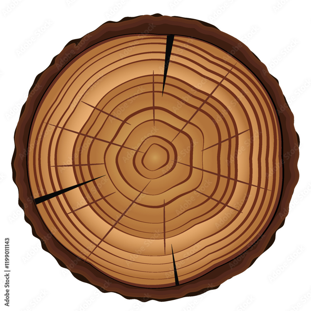 Cross section of tree stump isolated on white vector