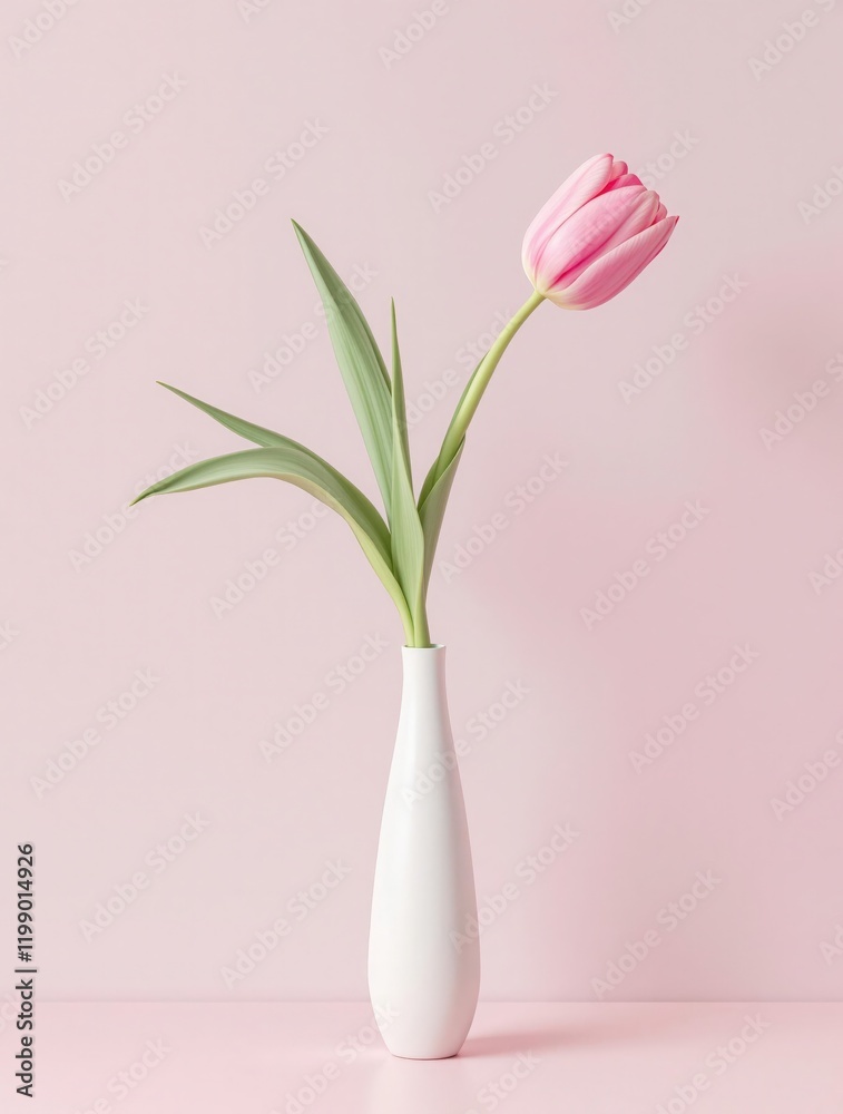 Elegant pink tulip in a sleek white vase, soft pastel background, capturing the beauty of spring. Minimalist design, modern elegance, perfect for seasonal decor or spring-themed art. Elegant pink tulip in a sleek white vase, soft pastel background, capturing the beauty of spring. Minimalist design, modern elegance, perfect for seasonal decor or spring-themed art.