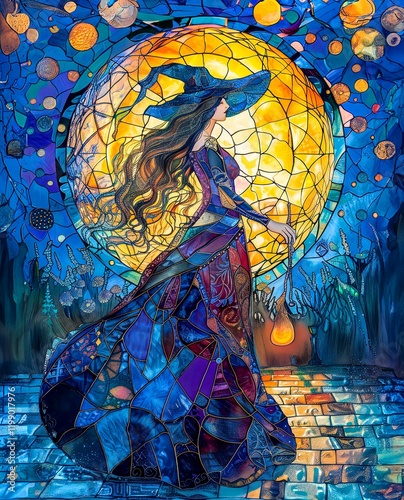 Witch Casting Spells Under Full Moon