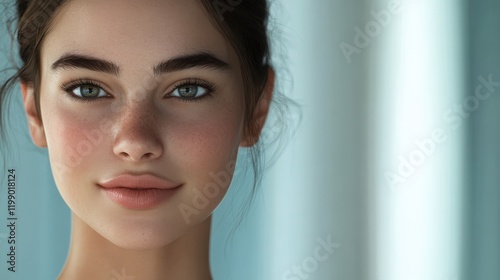 Beautiful Woman with Perfect Skin Feeling Happy After A Treatment. Dermatology, Spa, Skin Care Concept photo