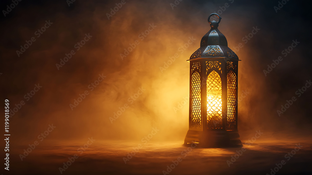 Fototapeta premium Ornamental Arabic lantern with the burning candle