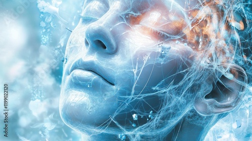 Conceptual illustration of a facelift being conducted with nanotechnology for optimal skin rejuvenation