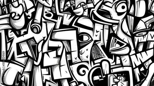 Abstract black and white graffiti art background texture