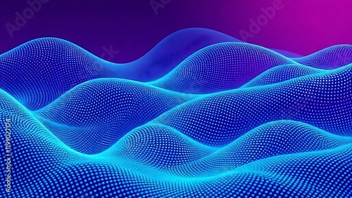 Abstract blue wavy grid pattern with neon lighting creating a futuristic, high-tech, and digital visual perfect for modern technology designs