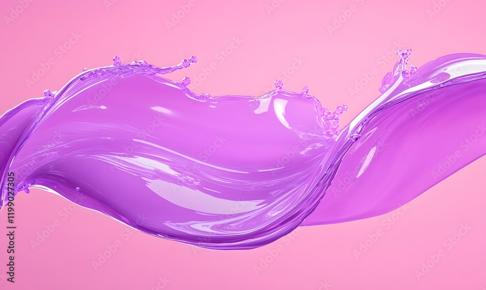 Fototapeta premium Abstract purple liquid splash flowing on pink background.