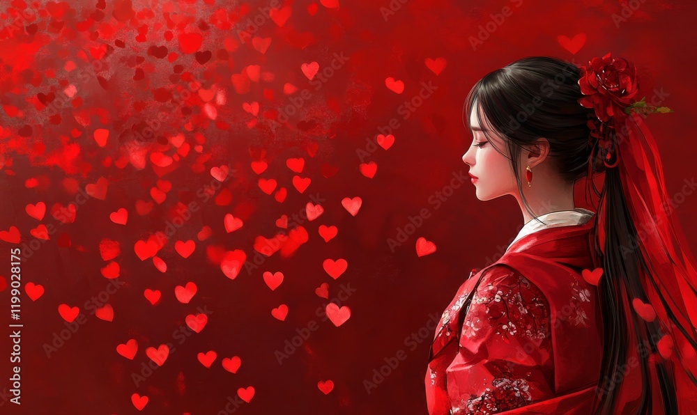 A modern Saint Valentine's background features red hearts falling over the banner. A modern Saint Valentine's background features red hearts falling over the banner.