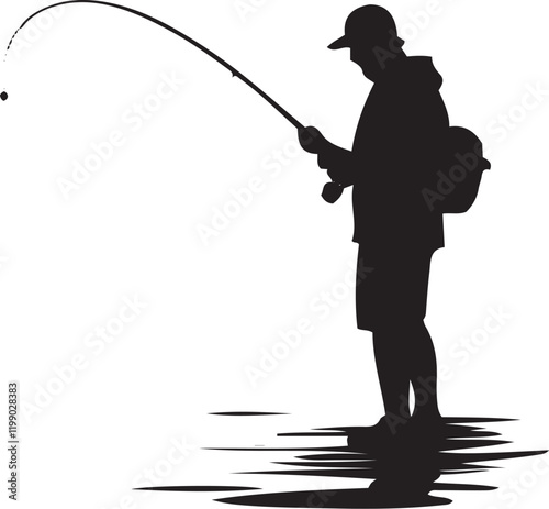 Silhouette of a person fishing vector  illustration