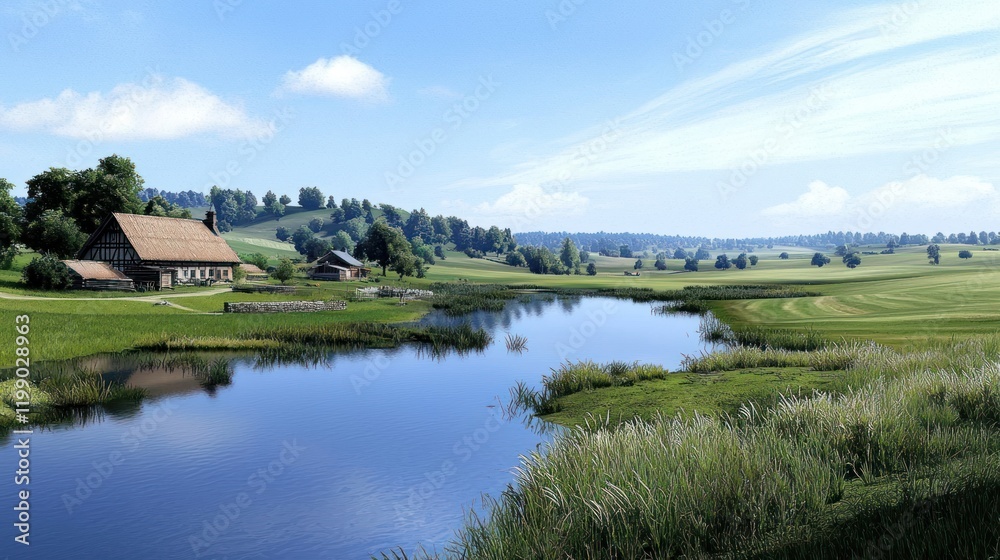 Fototapeta premium Peaceful Countryside River Scene